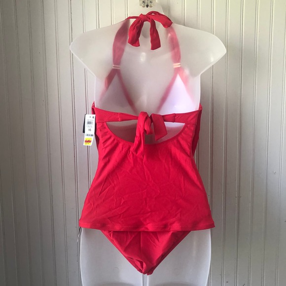 BAR III Retail $98 Paradise Red Plunging Cowlneck Tankini Hipsters XSmall - Picture 5 of 7